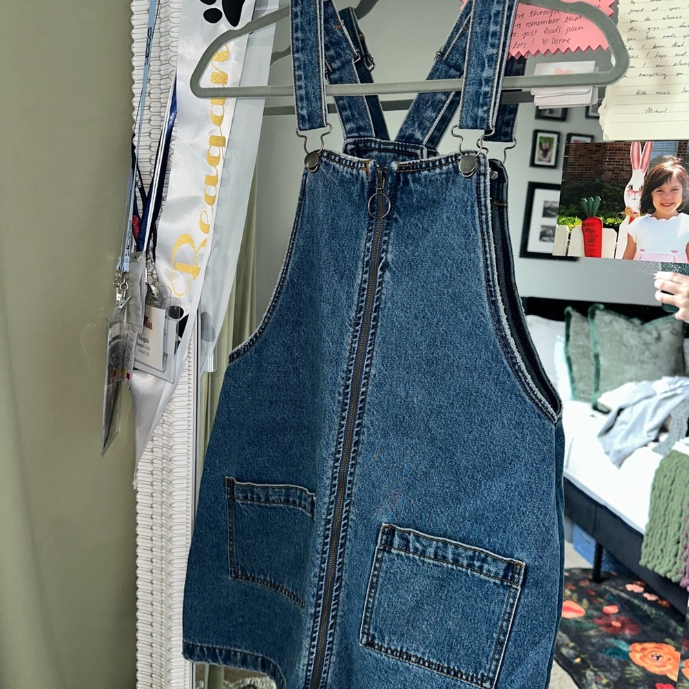 Denim Overall Dress with Front Pockets